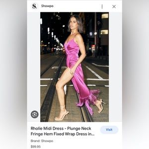 Showpo pink faux wrap midi dress with fringe detail NWOT, size 14